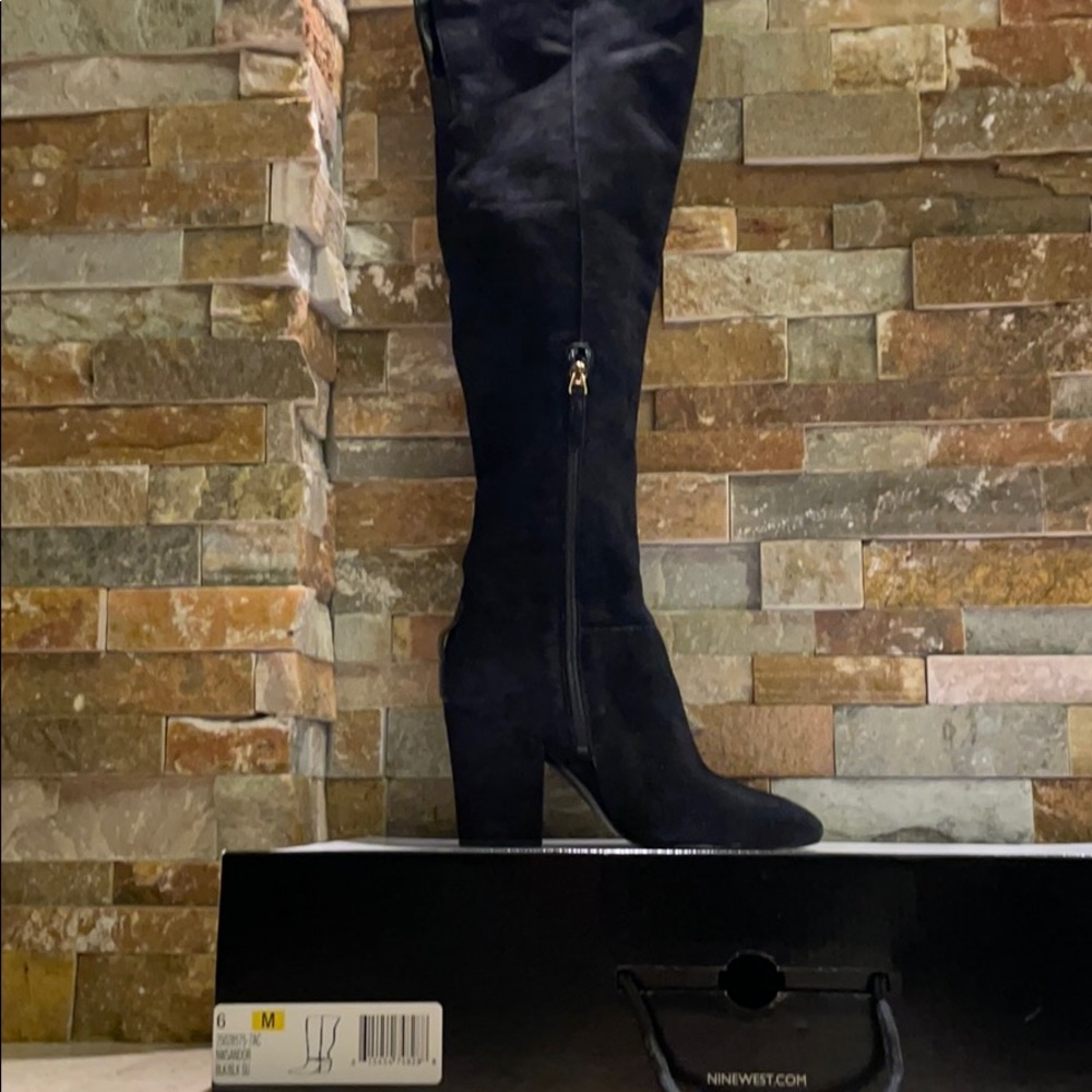 Nine West, Black, thigh high block heel, sz 6, NWT